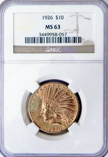 1926 $10 U.S. Indian gold piece: 1926 $10 U.S. gold piece, graded by NGC MS63