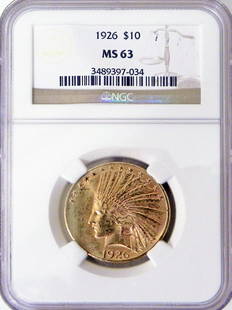 1926 $10 U.S. Indian gold piece: 1926 $10 U.S. gold piece, graded by NGC MS63