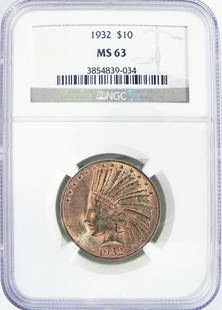 1932 $10 U.S. Indian gold piece: 1932 $10 U.S. Indian gold piece. Graded by NGC MS63