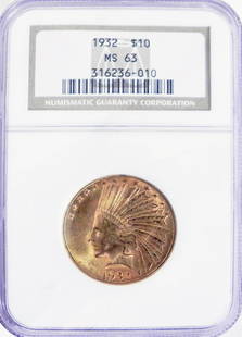 1932 $10 U.S. Indian gold piece: 1932 $10 U.S. Indian gold piece. Graded by NGC MS63