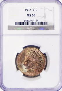 1932 $10 U.S. Indian gold piece: 1932 $10 U.S. Indian gold piece. Graded by NGC MS63