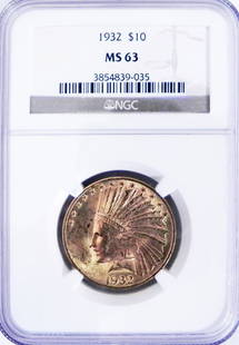 1932 $10 U.S. Indian gold piece: 1932 $10 U.S. Indian gold piece. Graded by NGC MS63