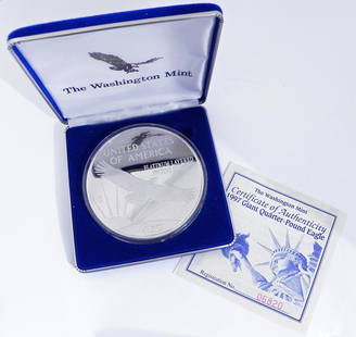 1997 Quarter-Pound Eagle: 1997 Quarter-Pound Eagle. .999 pure silver layered with .999 platinum. Proof. COA and slipcase