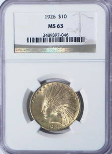 1926 $10 U.S. Indian gold piece: 1926 $10 U.S. Indian gold piece, graded by NGC MS63