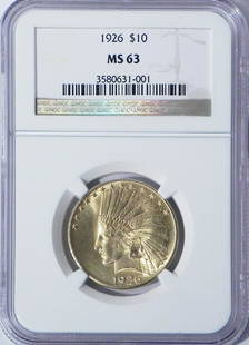 1926 $10 U.S. Indian gold piece: 1926 $10 U.S. Indian gold piece, graded by NGC MS63