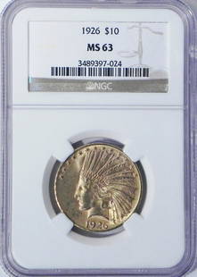 1926 $10 U.S. Indian gold piece: 1926 $10 U.S. Indian gold piece, graded by NGC MS63