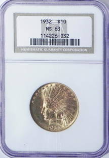 1932 $10 U.S. Indian gold piece: 1932 $10 U.S. Indian gold piece, graded by NGC MS63