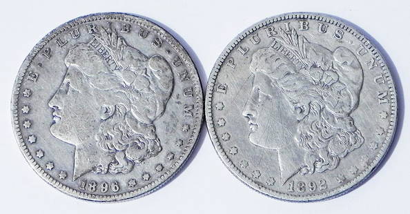 Two Morgan silver dollars: Two Morgan silver dollars,ungraded. 1892 O and 1896 O