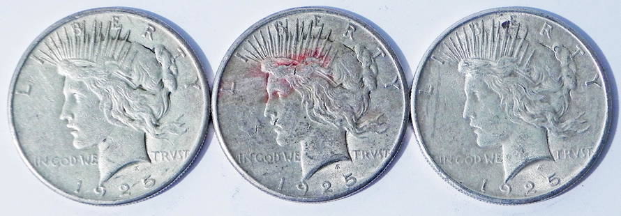 Three 1925 Peace silver dollars: Three 1925 Peace silver dollars, ungraded