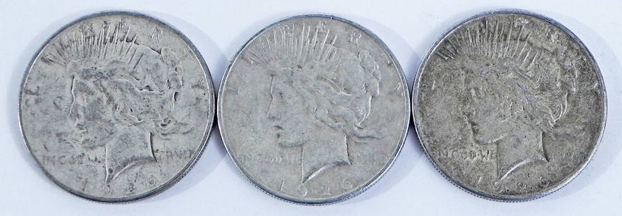 Three 1926S Peace silver dollars: Three 1926S Peace silver dollars, ungraded