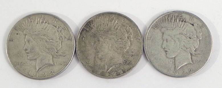 Three 1992 Peace silver dollars. Two S and one D: Three 1992 Peace silver dollars. Two S and one D, ungraded