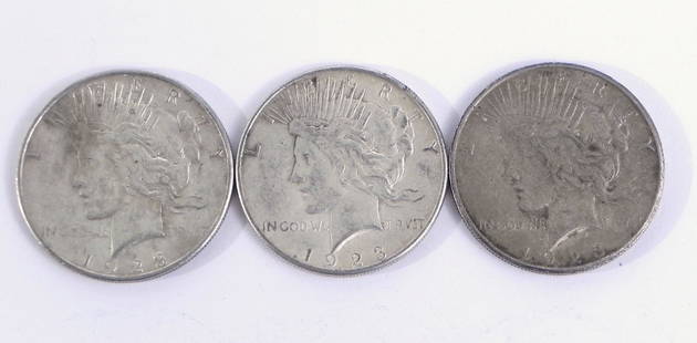 Three 1923S Peace silver dollars: Three 1923S Peace silver dollars, ungraded