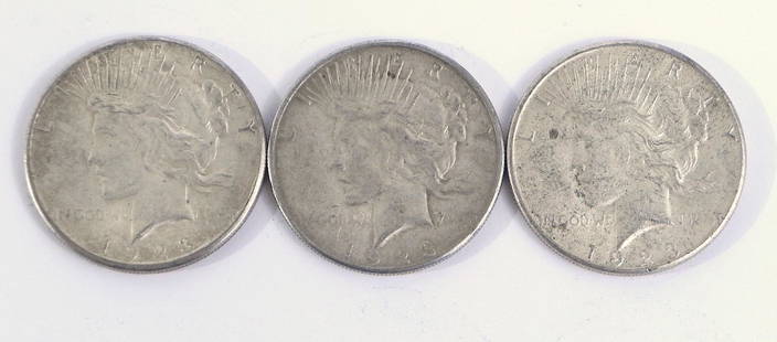 Three 1923S Peace silver dollars: Three 1923S Peace silver dollars, ungraded