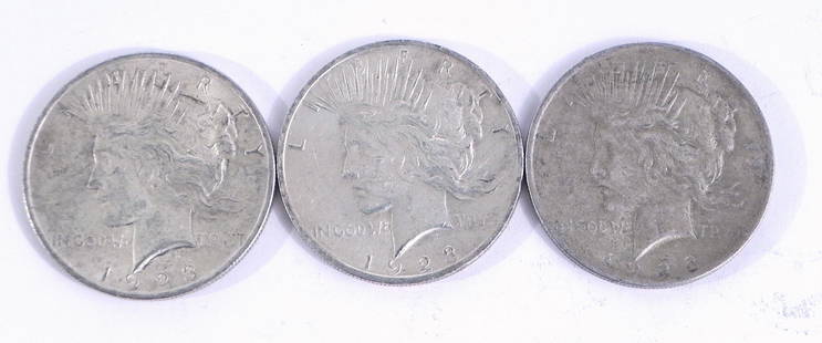 Three 1923 Peace silver dollars: Three 1923 Peace silver dollars, ungraded