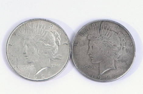 Two Peace silver dollars.  1924 and 1926: Two Peace silver dollars.1924 and 1926, ungraded