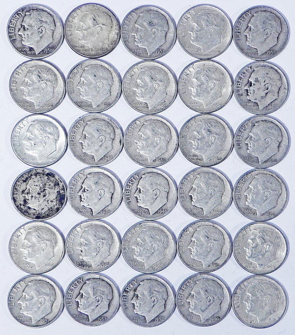 Thirty silver Roosevelt dimes (1 of 2)