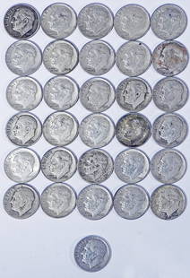 Thirty silver Roosevelt dimes: Thirty silver Roosevelt dimes, $3.00 face value, ungraded