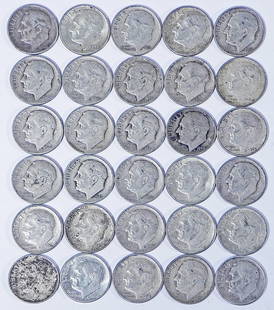 Thirty silver Roosevelt dimes: Thirty silver Roosevelt dimes, $3.00 face value, ungraded