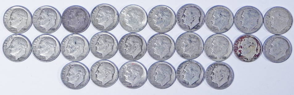 Twenty six silver Roosevelt dimes: Twenty six silver Roosevelt dimes, $2.60 facwe value, ungraded