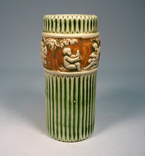Roseville Donatello cylinder vase, 10" high x 4" d