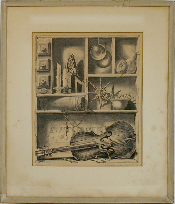 William Ward Beecher, original lithograph on paper: William Ward Beecher, original lithograph on paper "Séance", label from Association of American Artists with biographical information about the artist on reverse, pencil signed and titled on bottom,