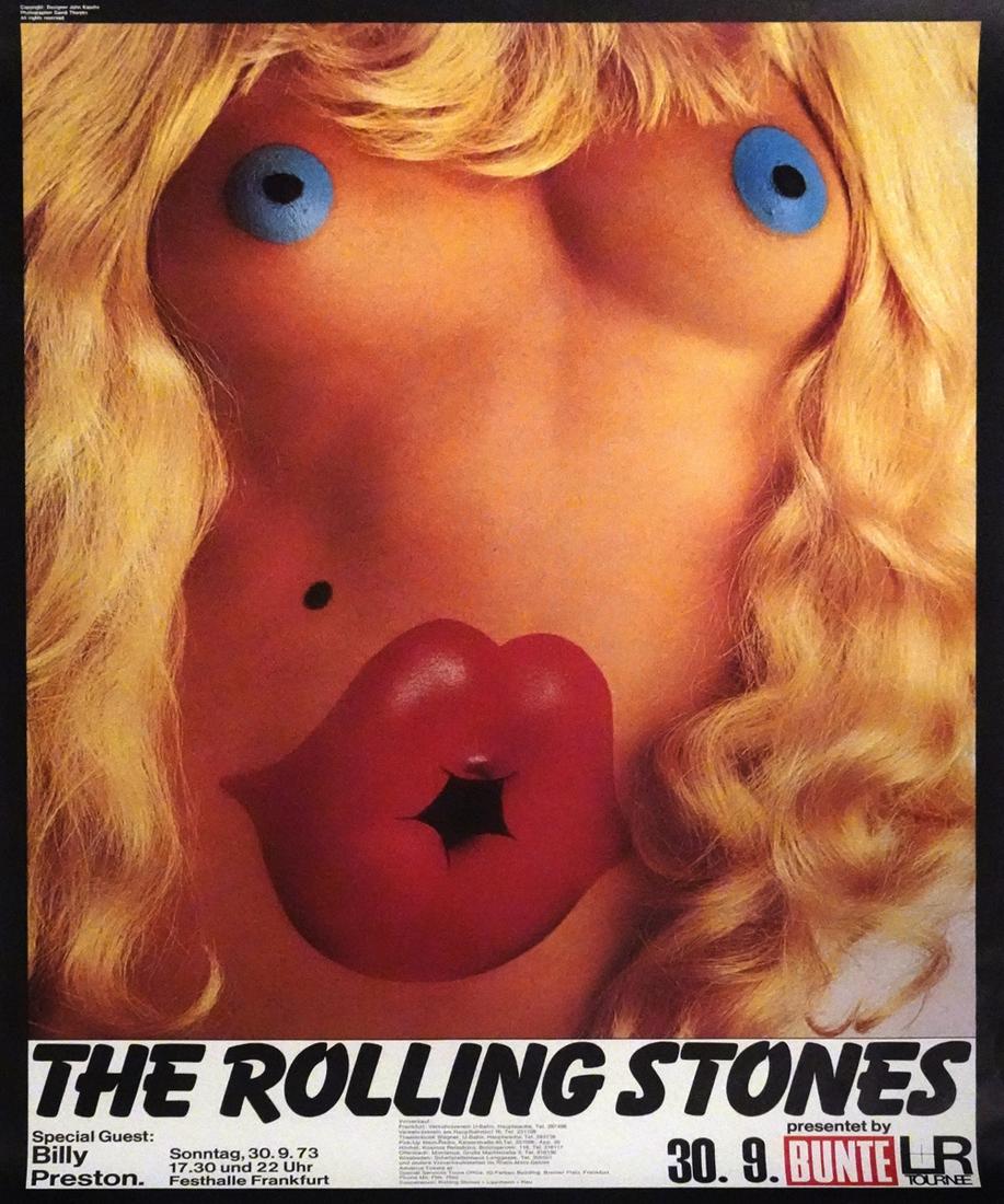 The Rolling Stones concert poster: The Rolling Stones Art of Rock AOR-4.272 style concert poster, The Rolling Stones and Billy Preston, Festival Hall, Frankfurt, Germany, September 30, 1973, original 1st printing, John Pasche and David