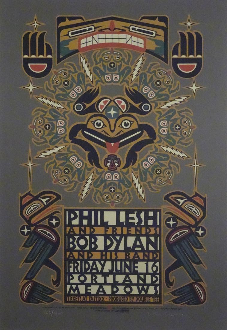 Phil Lesh and Friends concert poster: Phil Lesh and Friends concert poster, Phil Lesh and Friends and Bob Dylan and his Band, Portland Meadows, Portland, OR., June 16, 2000, original printing, Gary Houston and Mike King artists, signed an