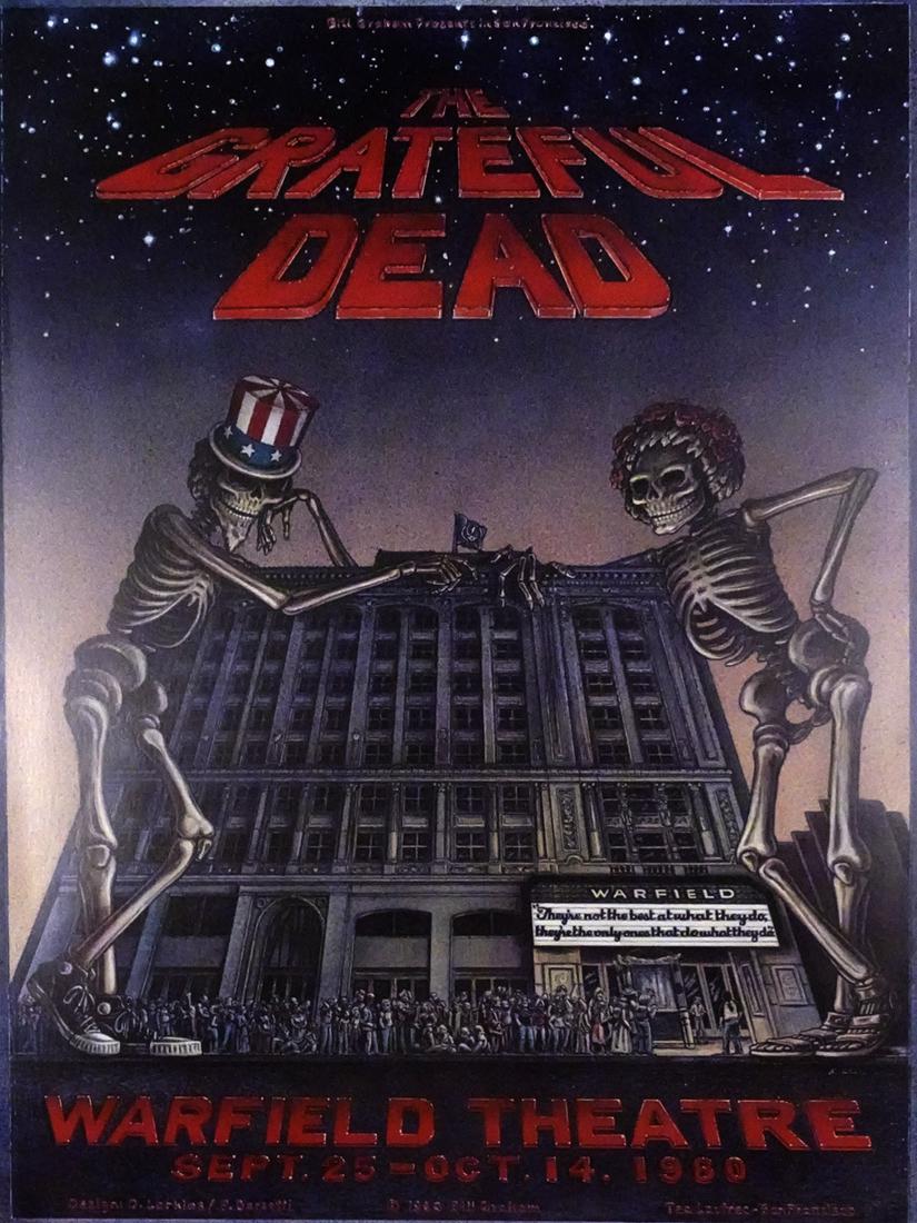 The Grateful Dead concert poster: The Grateful Dead Art of Rock AOR-4.45 concert poster, Warfield Theater, San Francisco, CA., September 25-October 24, 1980, original printing, Dennis Larkins and Peter Borsotti artists, 27 3/4" (heigh