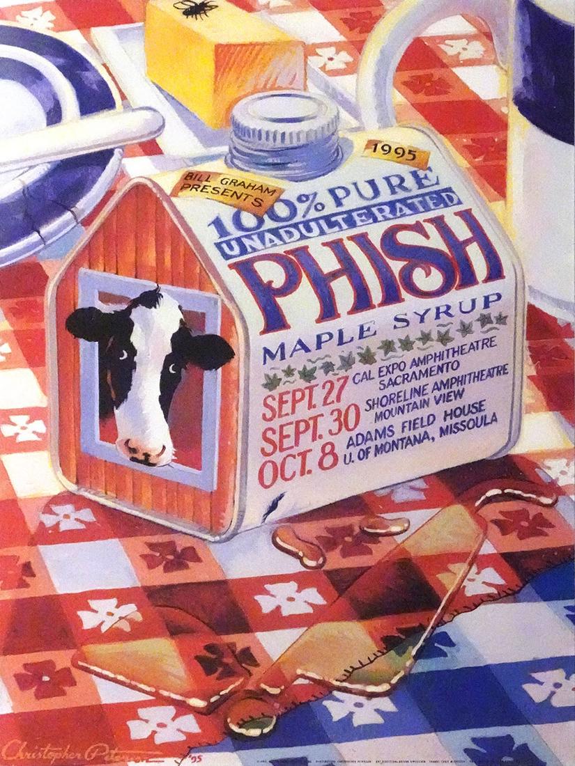 Phish concert poster: Phish 1995 California Tour Bill Graham Presents BGP-130 concert poster, multiple venues, September 27-October 8, 1995, original printing, Christopher Peterson artist, 28 1/4" (height) x 20 1/2" (lengt