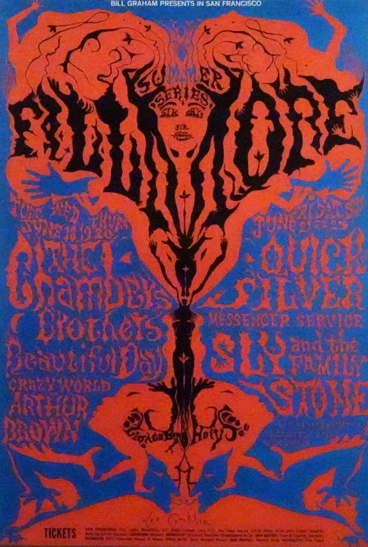 The Chambers Brothers concert poster: The Chambers Brothers Bill Graham BG-125 concert poster, The Chambers Brothers, Beautiful Day, Crazy World of Arthur Brown, The Quicksilver Messenger Service and Sly and The Family Stone, Fillmore Aud