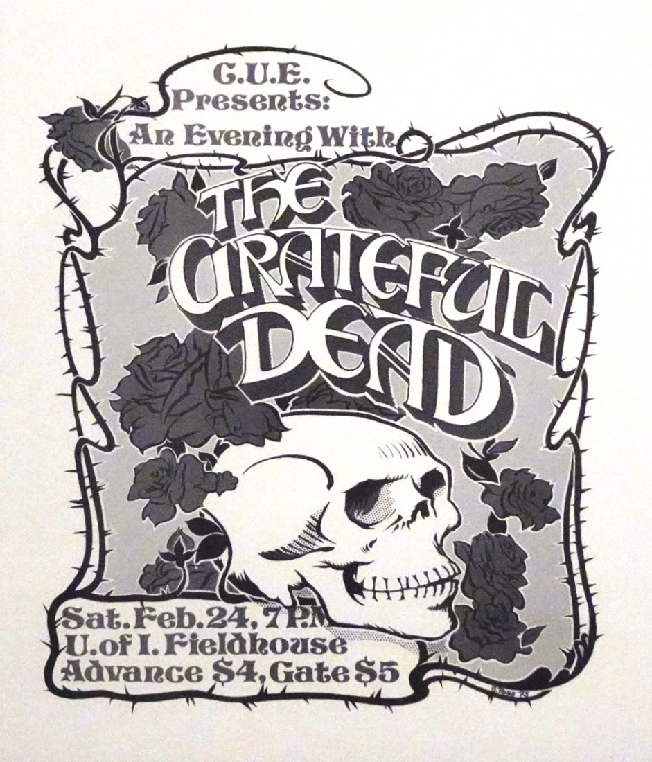 The Grateful Dead concert poster: The Grateful Dead 1973 Winter Tour concert poster, University of Iowa, Iowa City, IA, February 24, 1973, original printing, S. Ross artist, 14" (height) x 11" (length) lithograph