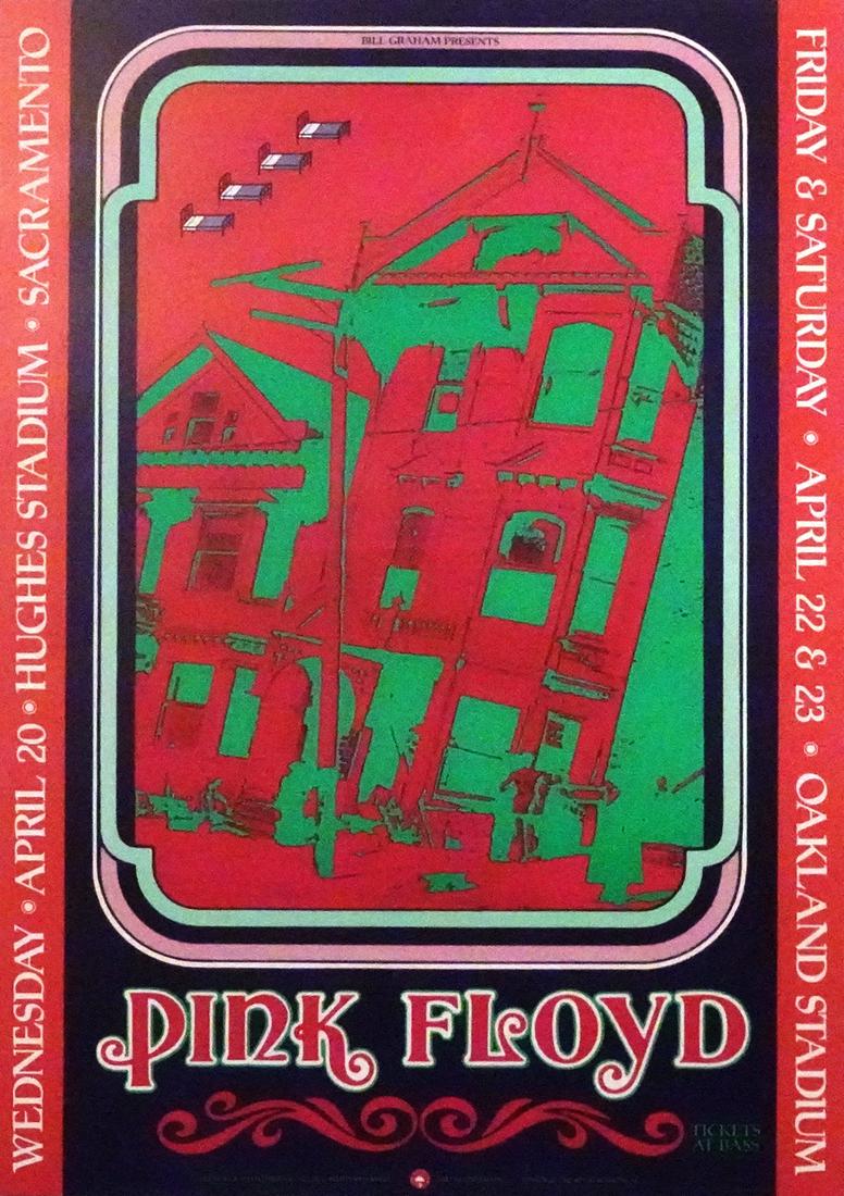Pink Floyd concert poster: Pink Floyd Bill Graham Presents BGP-22 Momentary Lapse of Reason Tour concert poster, Hughes Stadium, Sacramento CA., April 20, 1988 and Oakland Stadium, Oakland, CA., April 22-23, 1988, original prin