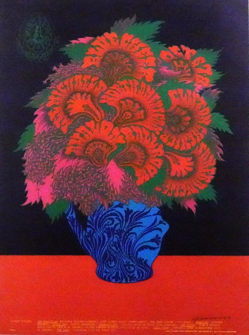 Blue Cheer concert poster: Blue Cheer Family Dog FD-86 "Flower Pot" concert poster, Blue Cheer and Lee Michaels, Avalon Ballroom, San Francisco, CA., October 6-8, 1967, original 1st printing with the lower portion printed in re
