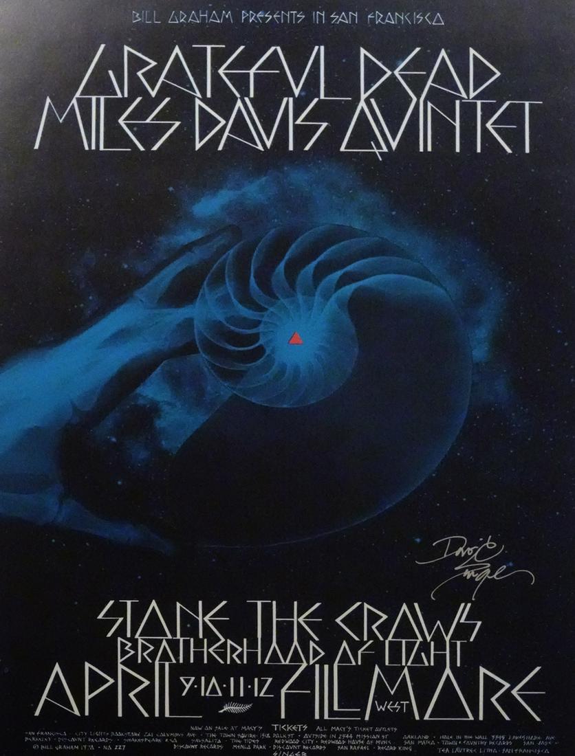 The Grateful Dead concert poster: The Grateful Dead Bill Graham BG-227 concert poster, The Grateful Dead, Miles Davis Quintet and Stone the Crows, Fillmore West, San Francisco, CA., April 9-12, 1970, original 1st printing, artist sign