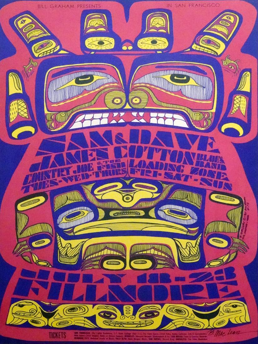 Sam and Dave concert poster: Sam and Dave Bill Graham BG-73 concert poster, Sam and Dave, James Cotton Blues Band, Country Joe and The Fish and Loading Zone, Fillmore Auditorium, San Francisco, CA., July 18-23, 1967, original pri
