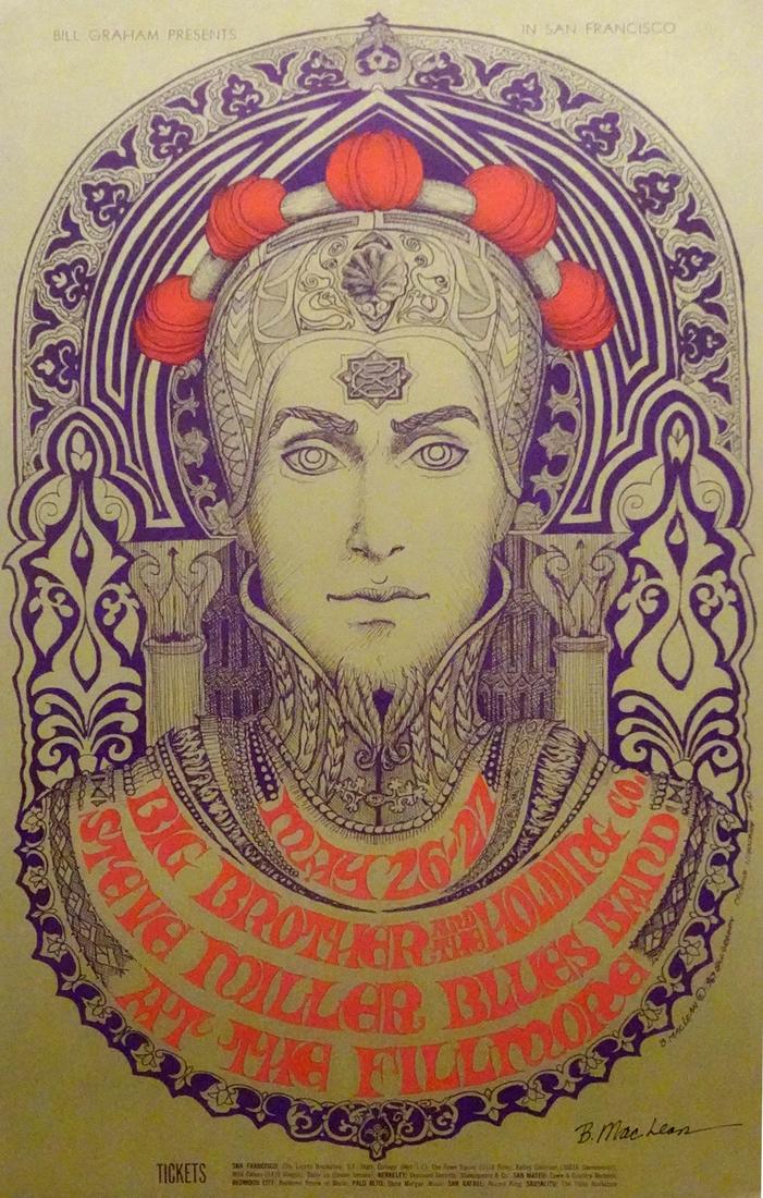 Big Brother and The Holding Co. concert poster: Big Brother and The Holding Co. Bill Graham BG-165 concert poster, Big Brother and The Holding Co. and The Steve Miller Blues Band, Fillmore West, San Francisco, CA., May 26-27, 1967, original 1st pri