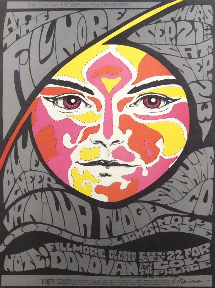 Blue Cheer concert poster: Blue Cheer Bill Graham BG-84 concert poster, Blue Cheer, Vanilla Fudge, Sunshine Company and Donovan, Fillmore Auditorium, San Francisco, CA., September 21 and 23, 1967 and Cow Palace, San Francisco,