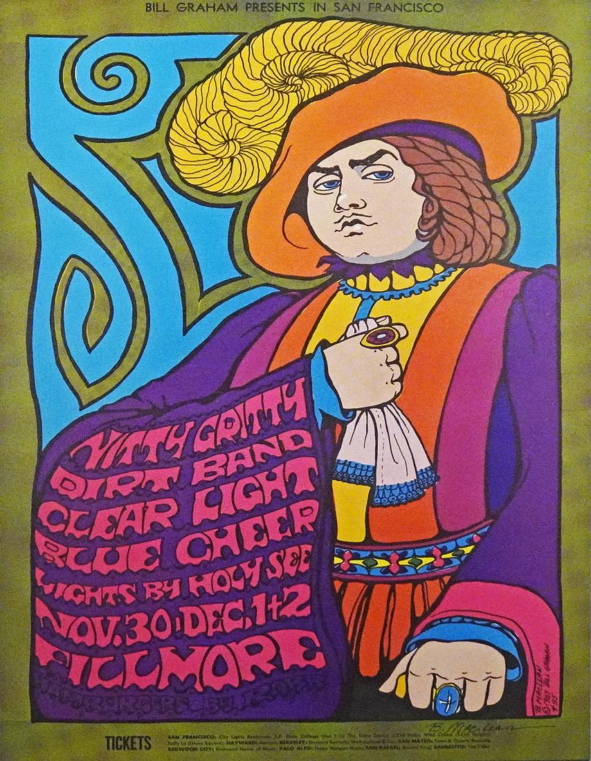 The Nitty Gritty Dirt Band concert poster: The Nitty Gritty Dirt Band Bill Graham BG-95 concert poster, The Nitty Gritty Dirt Band, Clear Light and Blue Cheer, Fillmore Auditorium, San Francisco, CA., November 30-December 2, 1967, original pri