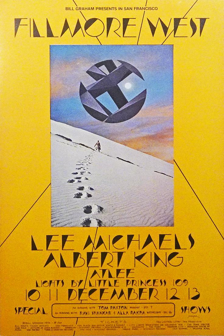 Lee Michaels concert poster: Lee Michaels Bill Graham BG-260 concert poster, Lee Michaels, Albert King and Atlee, Fillmore West, San Francisco, CA., December 10-13, 1970, original printing, David Singer artist, 22" (height) x 14"