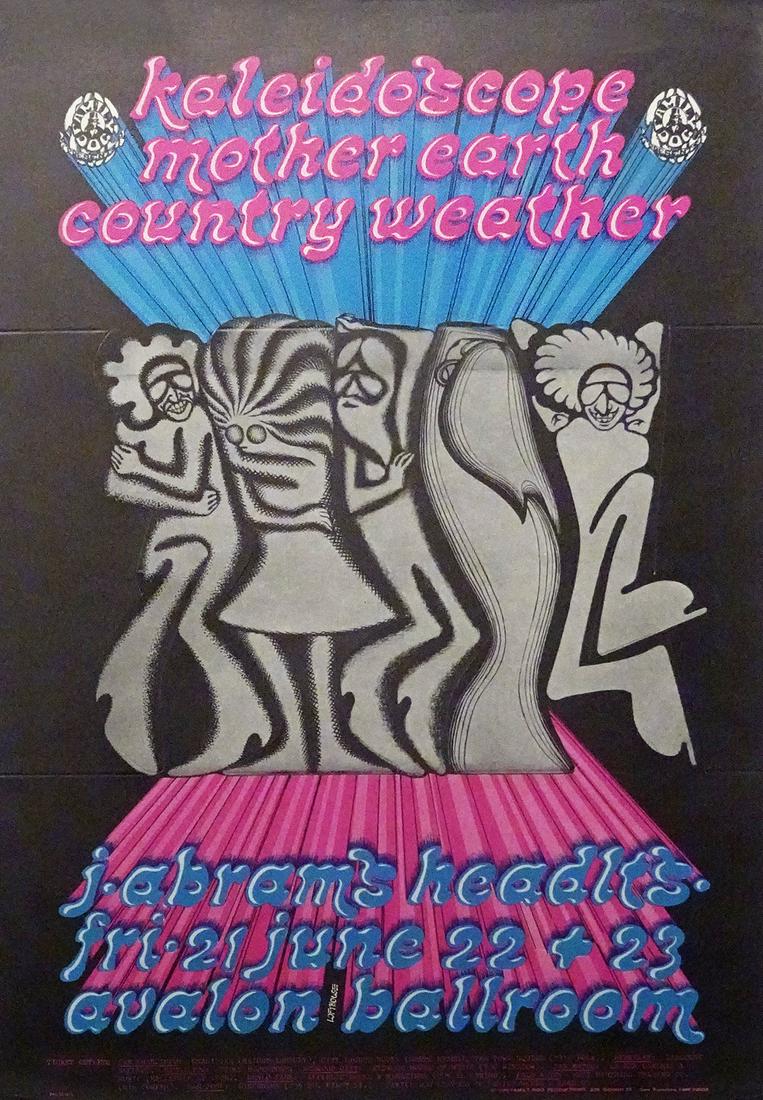 The Kaleidoscope concert poster: The Kaleidoscope Family Dog FD-124 "Pop-Up Poster" concert poster, The Kaleidoscope, Mother Earth, and Country Weather, Avalon Ballroom, San Francisco, CA., June 21-23, 1968, original printing with di