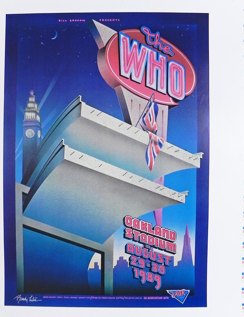 The Who concert poster: The Who Bill Graham Presents BGP-32 Day on the Green #1 & #2 series concert poster, Oakland Coliseum Stadium, Oakland, CA., August 29-30, 1989, original printers proof, Jerry Pompili, Randy Tuten, and