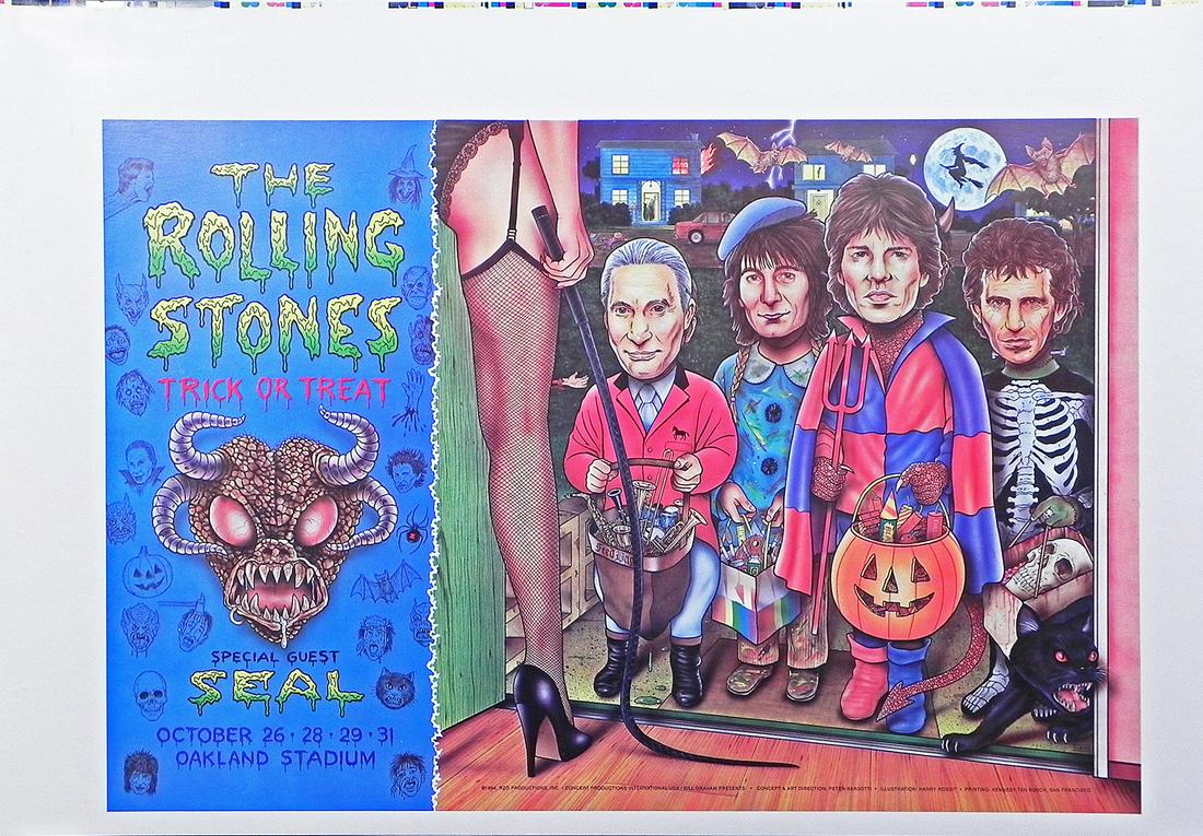 The Rolling Stones concert poster: The Rolling Stones Bill Graham Presents BGP-100 Voodoo Lounge Tour concert poster, The Rolling Stones and Seal, Oakland Coliseum, Oakland, CA., October 26-31, 1994, original printers proof, Harry Ross