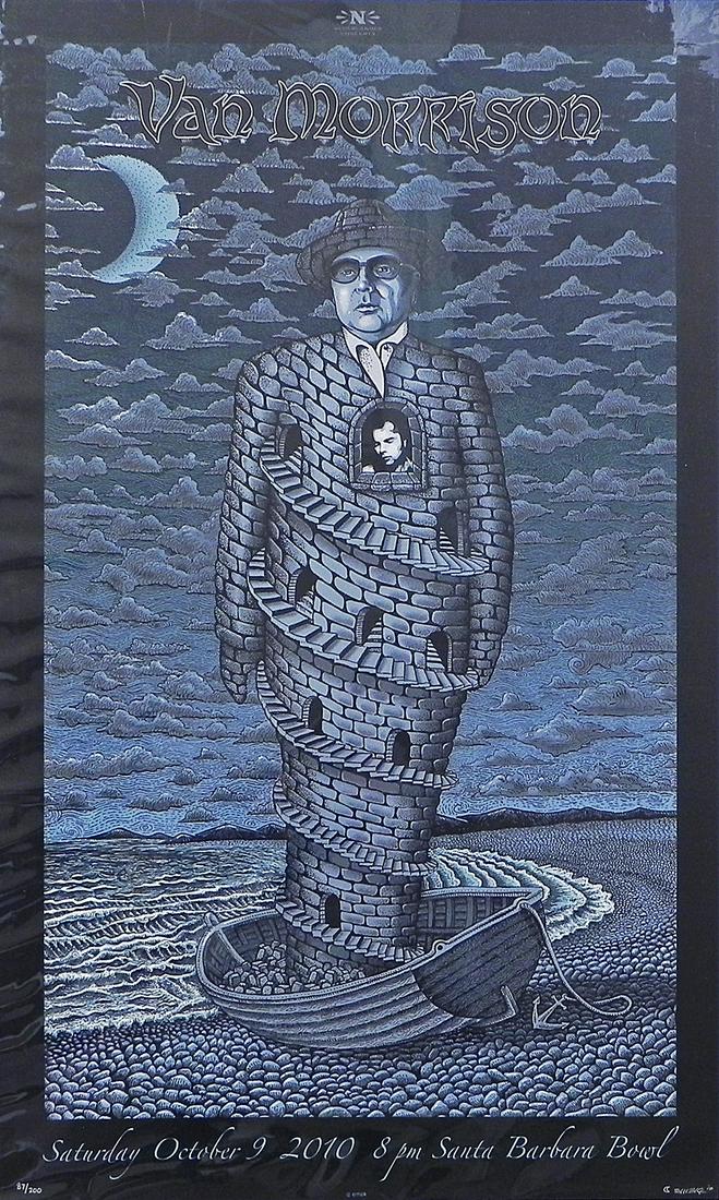 Van Morrison concert poster: Van Morrison concert poster, Santa Barbara Bowl, Santa Barbara, CA., October 9, 2010, original printing, artist signed and numbered 87/200 by EMEK, 31" (height) x 19" (length) 7 color silkscreen print