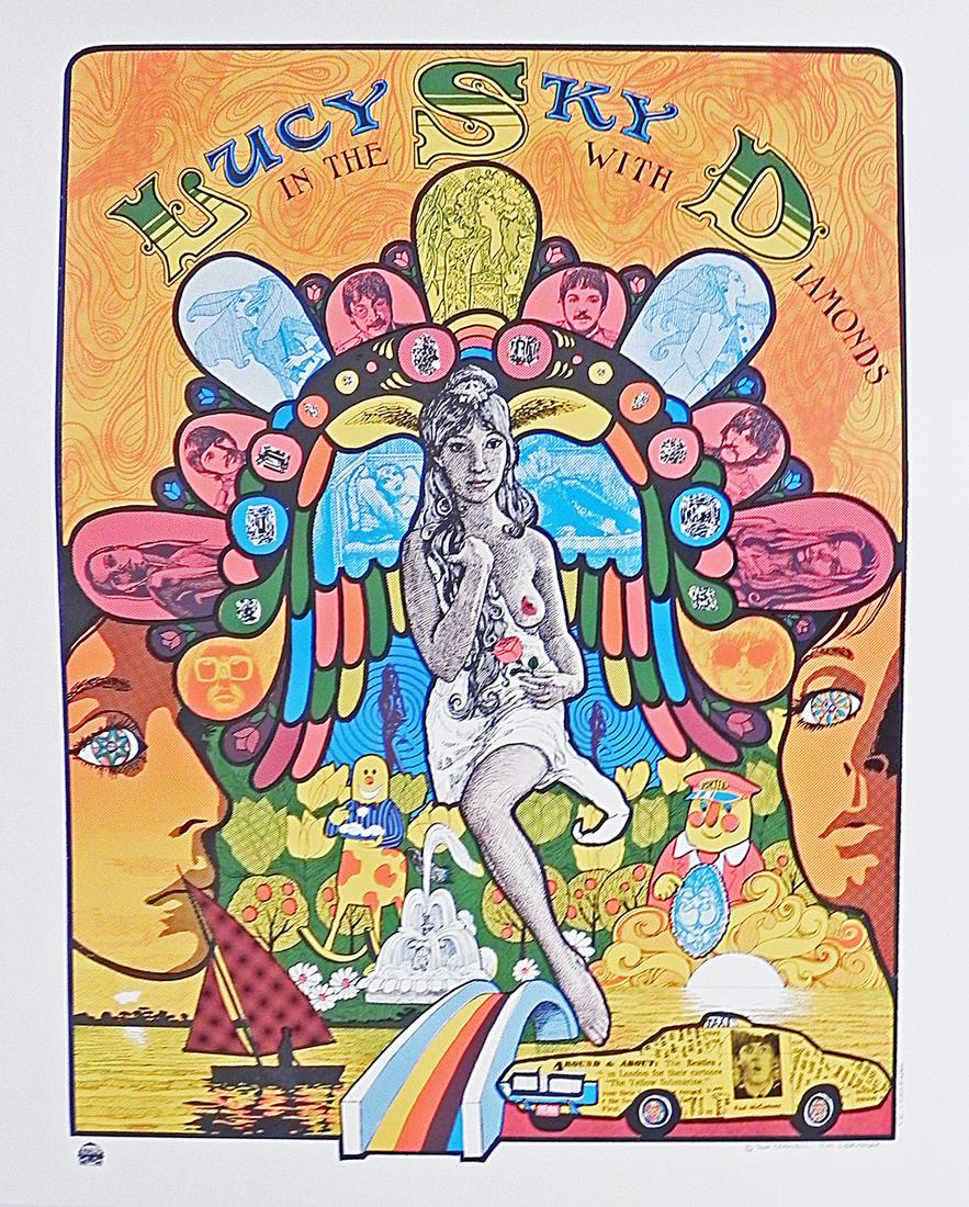 The Beatles Lucy in The Sky With Diamonds poster: 1967 Lucy in The Sky With Diamonds-The Beatles psychedelic poster, original printing by San Francisco Impulse, Tom Connell and Tom Cervenak artists, 29" (height) x 23" (length) lithograph