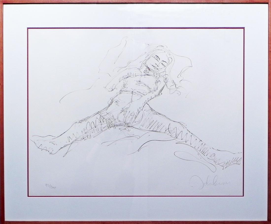 John Lennon Bag One Yoko Ono lithograph: John Lennon Bag One Yoko Ono lithograph, John Lennon rare signed and numbered 93/300 Bag One "Erotic 3" print, from the series of Lennon artwork first displayed in January 1970 at the London Arts Gall