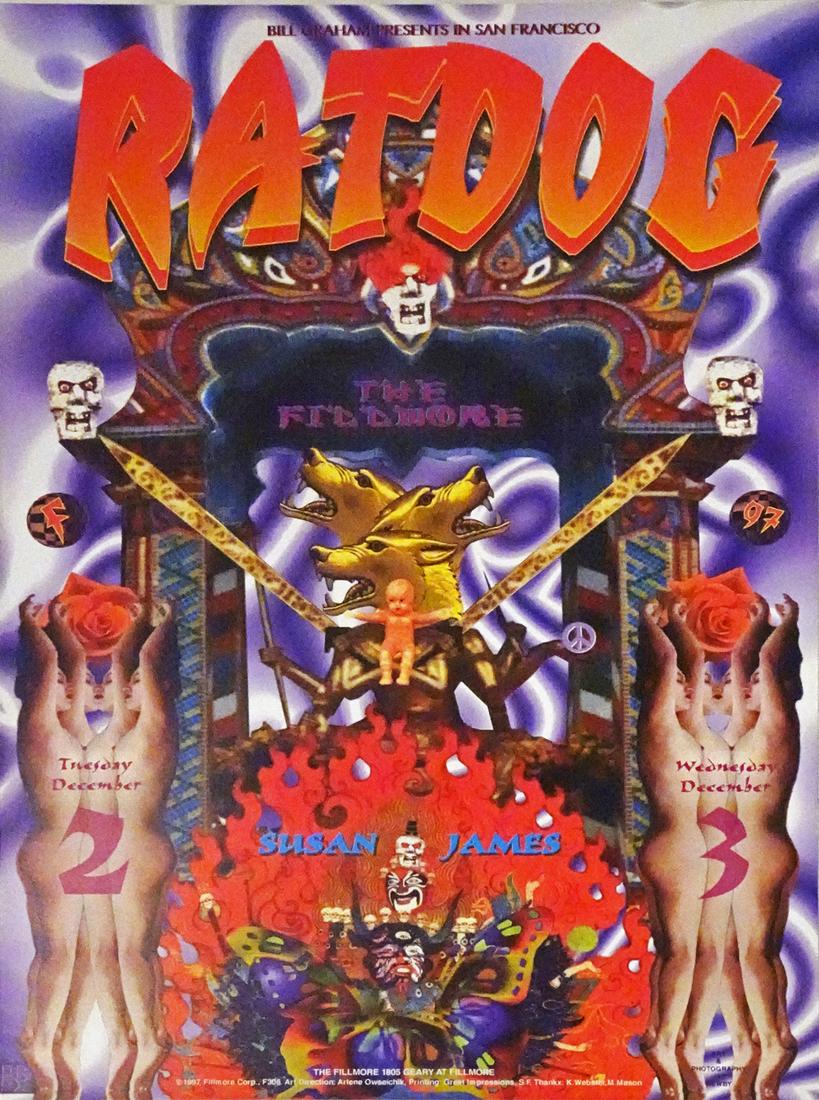 Ratdog concert poster: Ratdog The Fillmore Corp. F-306 concert poster, Ratdog and Susan James, Fillmore Auditorium, San Francisco, CA., December 2-3, 1997, original printing, Jay Newby artist, 19" (height) x 13" (length) li