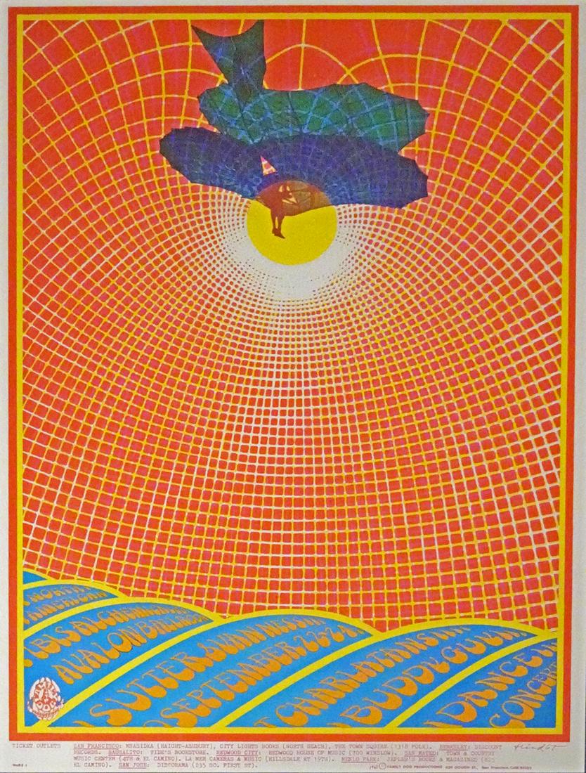 The Charlatans concert poster: The Charlatans Family Dog FD-83 "Sky Web" concert poster, The Charlatans and Buddy Guy, Avalon Ballroom, San Francisco, CA., September 22-24, 1967, original printing, Robert Fried artist, 20" (height)