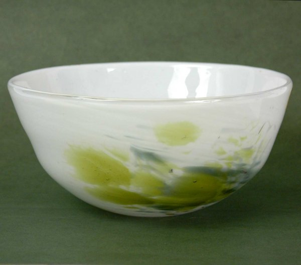 Holmegaard of Copenhagen Cascade bowl, ground pont: Holmegaard of Copenhagen Cascade bowl, ground pontil, initialed by artist Per Lutken, paper label, 5" high x 10" diameter, signed H.G. 6, production dates 1976.