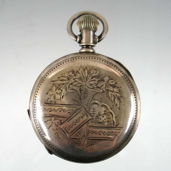 Waltham coin silver cased pocket watch, engraved h: Waltham coin silver cased pocket watch, engraved hunting case number 288488, 2 1/8" diameter, marked P.W.C. Co. Coin, movement number 55679, U.S. Watch Co., C. 1900, no visible defects