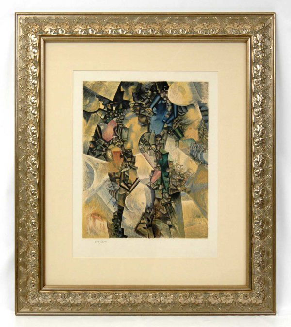 F. (Fernand) Leger lithograph on paper, cubist sty: F. (Fernand) Leger lithograph on paper, cubist style with figures, signed lower right on stone/plate, pencil numbered 308/350, 20th C. European (France), image size 15" x 12", frame size 29 1/2" x 25